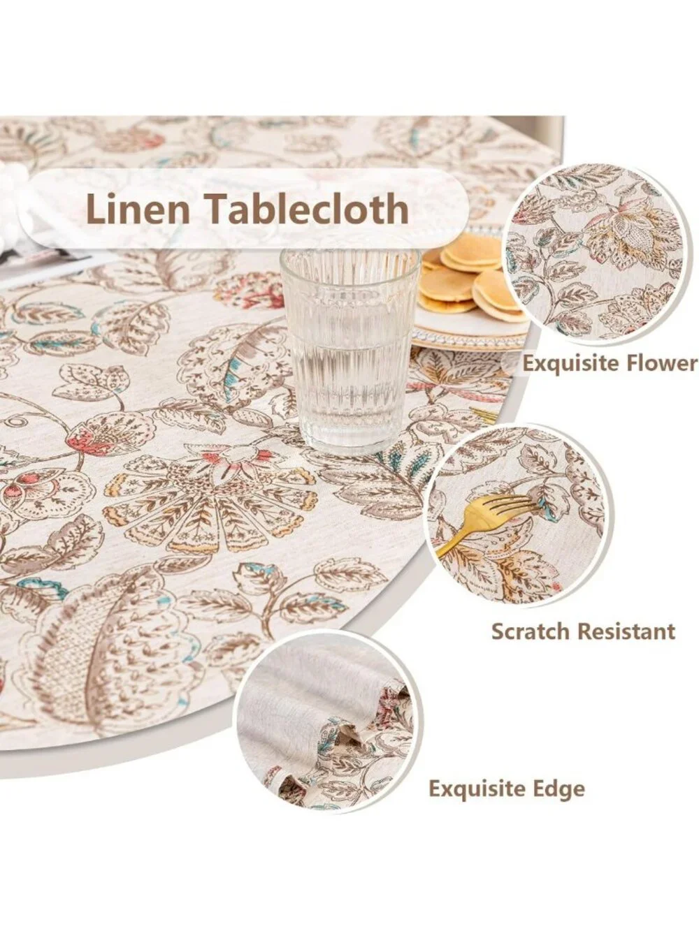 Floral Linen Tablecloth 60x84